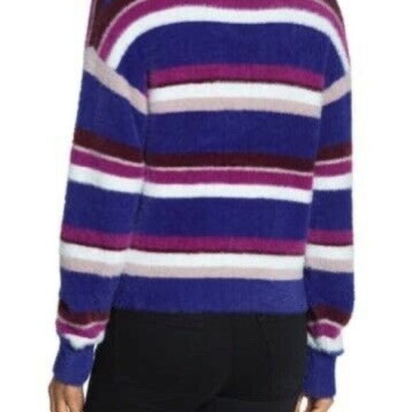 SPLENDID V Neck Eyelash Fuzzy Purple Striped Sweater  ~ L - Picture 2 of 14